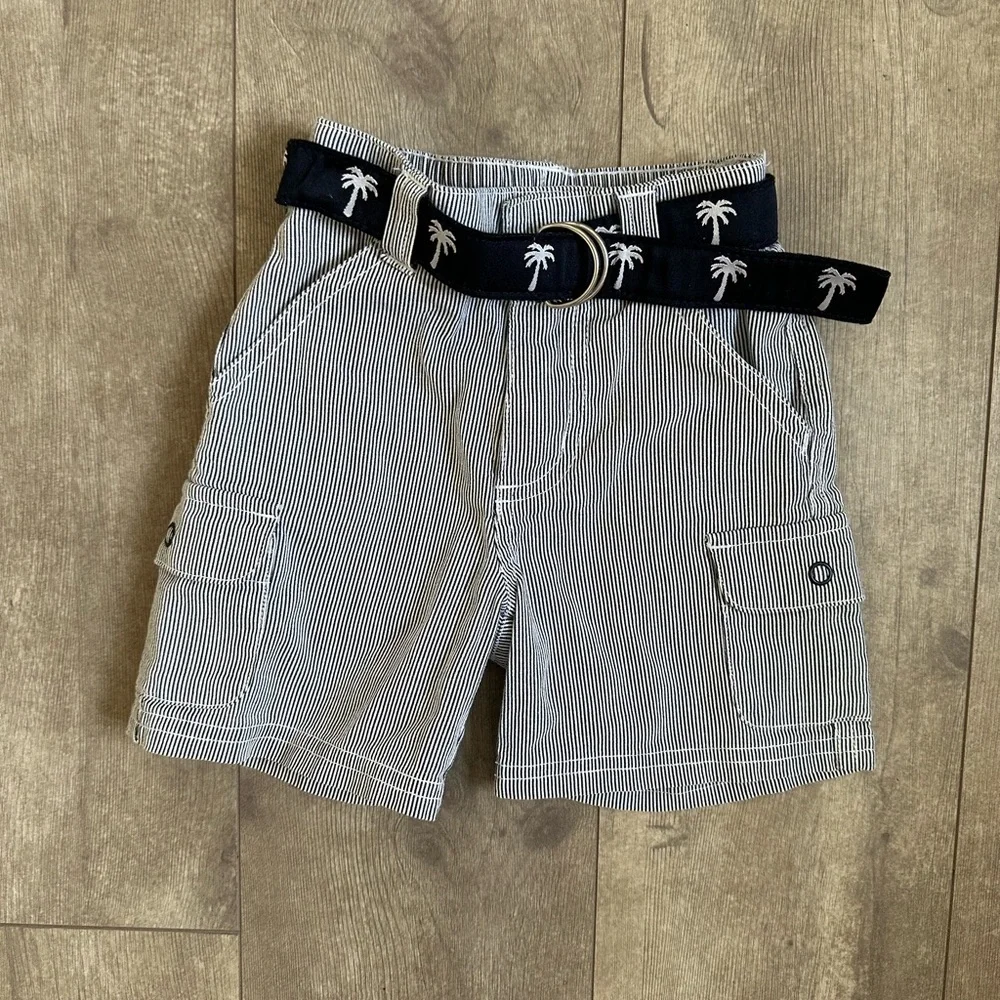 New Gymboree Striped Seersucker Cargo Shorts & Nautical Palm Belt 6-12M baby boy